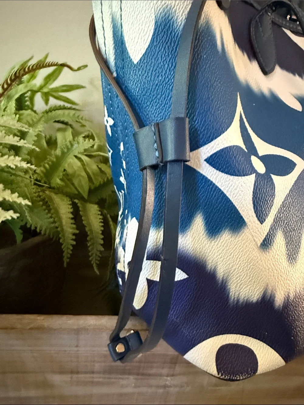 Blue White Tote Bag with Logo Pattern